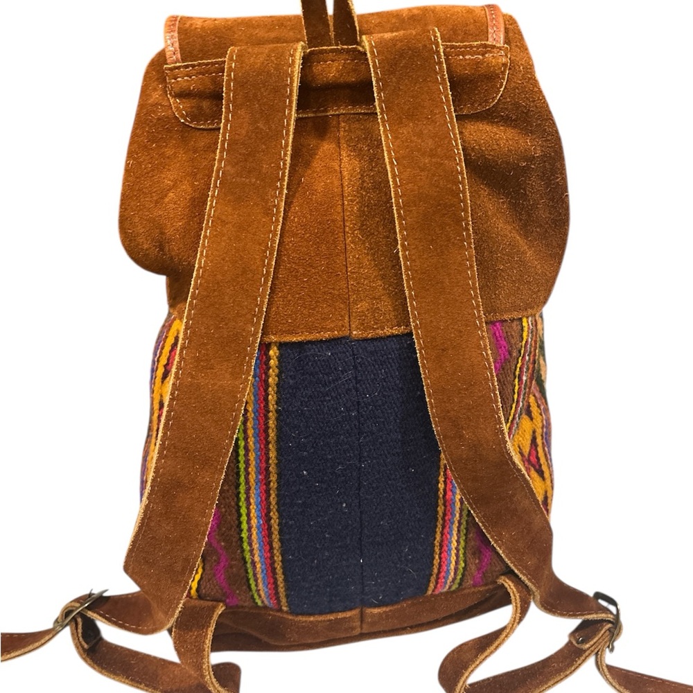Suede Backpack With Tribal Pattern - image 3